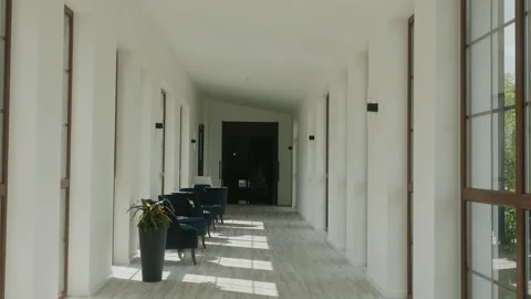 Hotel Hall Stylish Interior In Light Colors. Stock Footage 254254684