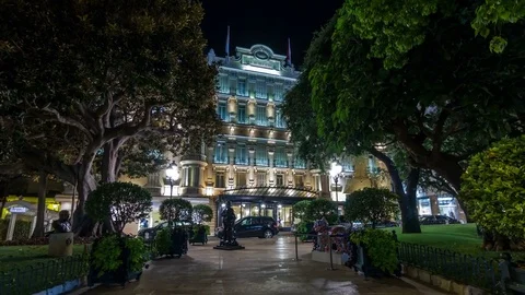 Hotel Hermitage in Monte Carlo night timelapse hyperlapse, Monaco. Stock Footage