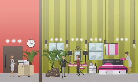 Hotel housekeeping vector illustration in flat style Stock Illustration