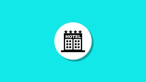 Hotel icon animation on blue background with white circular transition and .. Stock Footage 329272695