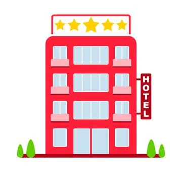 Hotel Icon Isolated On White Background. Red five star hotel icon in flat Stock Illustration
