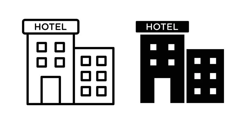 Hotel icon linear versions pack on white background Ilustración de archivo