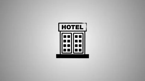 Hotel icon motion graphic on light grey background with smooth animation an.. Stock Footage 346491197