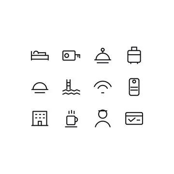 Hotel Icon Set 20 Black White Line Icons Editable Stroke Vector Stock Illustration