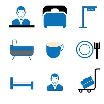 Hotel Icon Set – Blue Stock Illustration