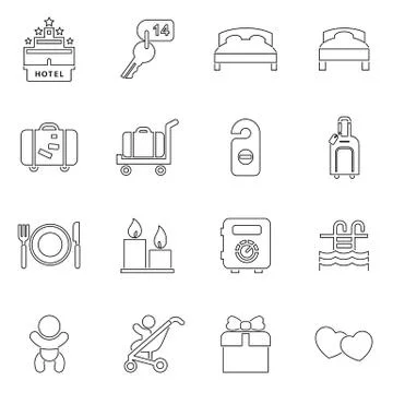 Hotel icon set simple flat style vector illustration Stock Illustration