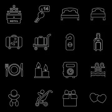 Hotel icon set simple flat style vector illustration Stock Illustration
