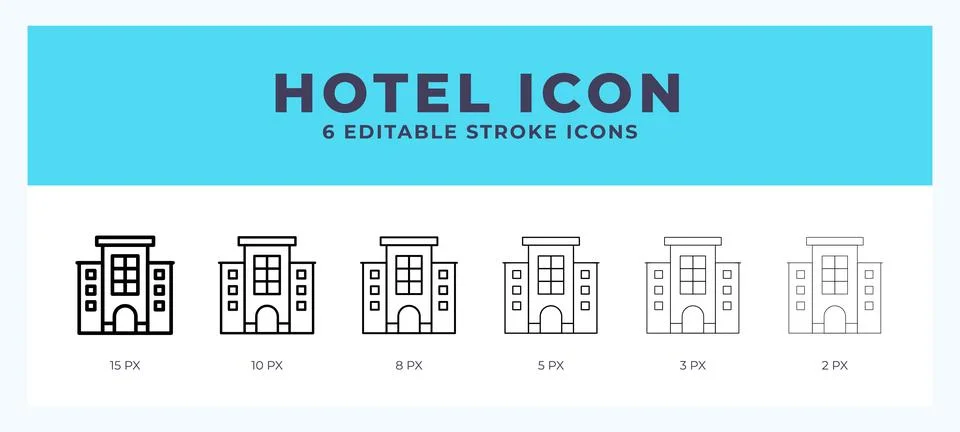Hotel icon symbol. Isolated. Vector illustration with editable stroke. Ilustración de archivo