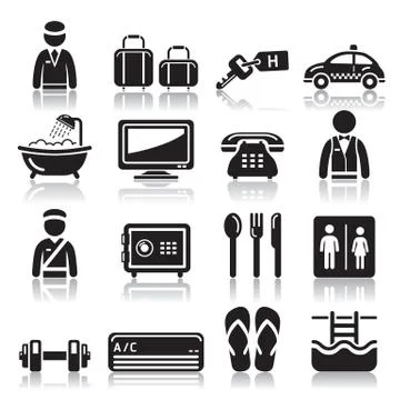 Hotel icons set. Vector illustrations. Illustrazione stock