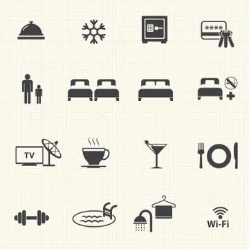 Hotel icons with texture background. Vector icon set. Stock Illustration