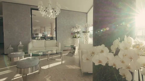 Hotel Interior and sun shinning through the window Stock Footage 240762401