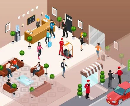 Hotel Interior Isometric Concept Stock Illustration