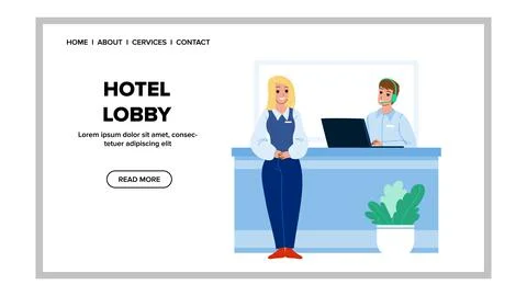 Hotel Lobby Workers Work At Reception Desk Vector Ilustración de archivo