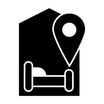 Hotel location solid icon. Map pointer and bed vector illustration isolated on Stock Illustration