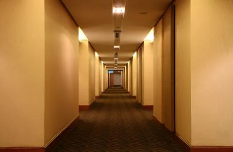 Hotel long perspective corridor view Stock Photos