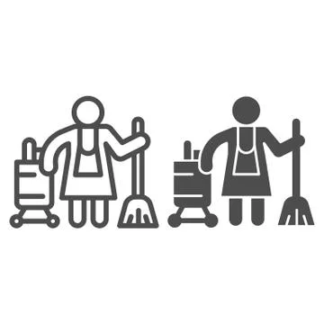 Hotel maid line and solid icon, Cleaning service concept, Cleaning lady sign on Stock Illustration