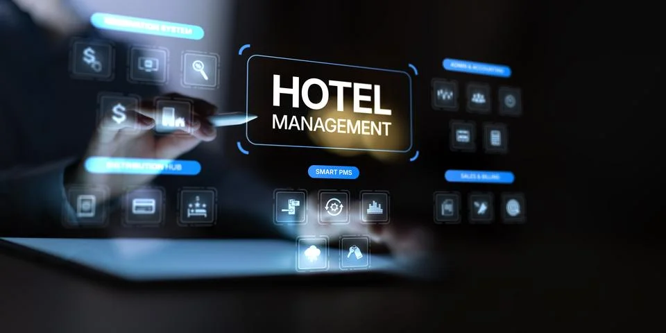 Hotel Management Dashboard with Digital Interface and Smart Technology Inte.. Stock Photos