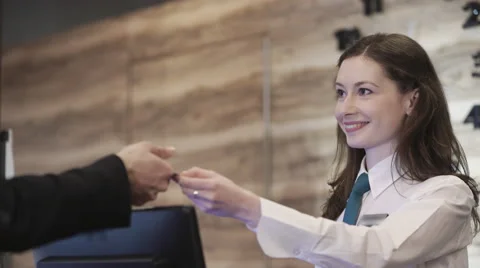 Hotel manager receiving guest Video stock 61367804