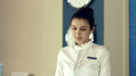 Hotel manager talking with a customer Stock Footage 60142069