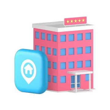 Hotel map location address navigation GPS direction pointer 3d icon realistic Stock Illustration