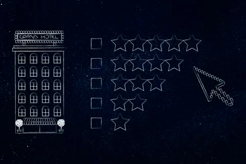 Hotel next to different levels of star rating or category Stock Illustration