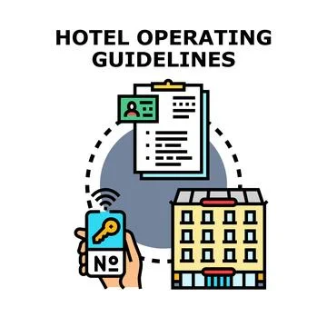 Hotel operating guidelines concept illustrating management functions Ilustración de archivo