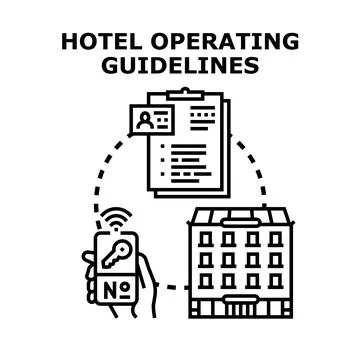 Hotel operating guidelines concept illustrating management functions Ilustración de archivo