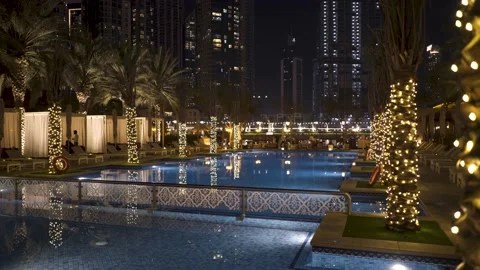 Hotel pool among palm trees, general view Stock Footage 152161480