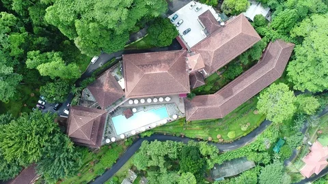 Hotel With A Pool Look Down Birds Eye Aerial Video 4K Stock Footage 96789809