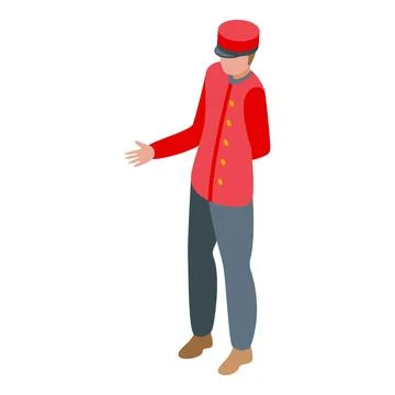 Hotel porter is gesturing with an open hand Stock Illustration