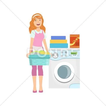 Hotel Professional Maid Doing Laundry Illustration Stock Illustration