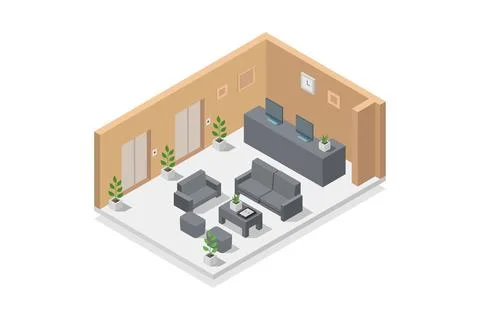Hotel reception isometric on background Stock Illustration