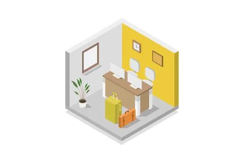 Hotel reception isometric on background Stock Illustration