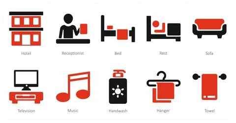 Hotel, receptionist, bed Stock Illustration