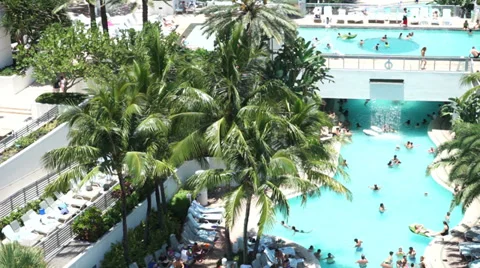 Hotel resort pool deck Stock Footage 39842723