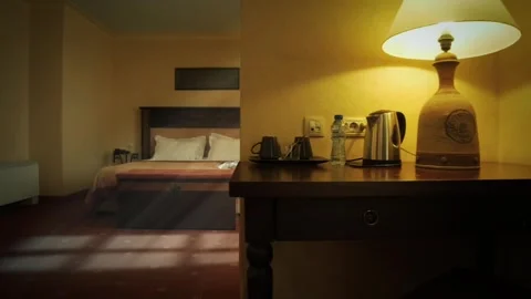 Hotel room and lamp shinning Stock Footage 240762553