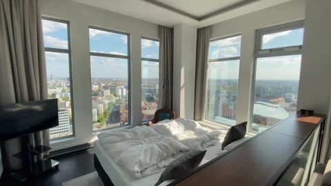 Hotel Room with Berlin Skyline View at Alexanderplatz, April 2026 Stock Footage 333918095