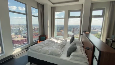 Hotel Room with Berlin Skyline View at Alexanderplatz, April 2026 Stock Footage 333918103