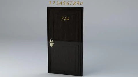 Hotel Room Door with Numbers 3D Model