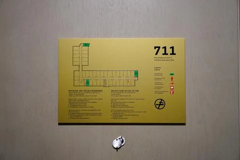 Hotel room evacuation plan on wall Stock Photos