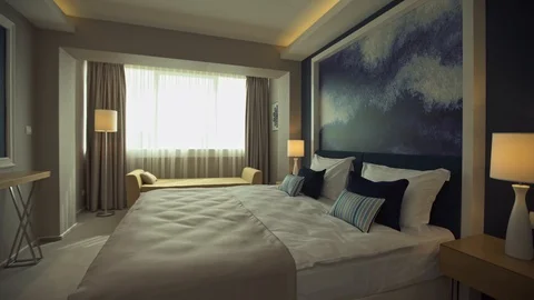 Hotel Room interior Design Slider Movement Stock Footage 128486542