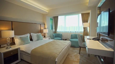 Hotel Room interior Design Slider Movement Vídeo Stock 128487745