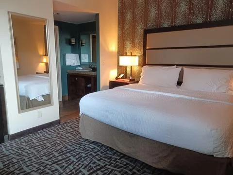 Hotel Room Offers Comfortable Accommodation and Amenities Stock Photos