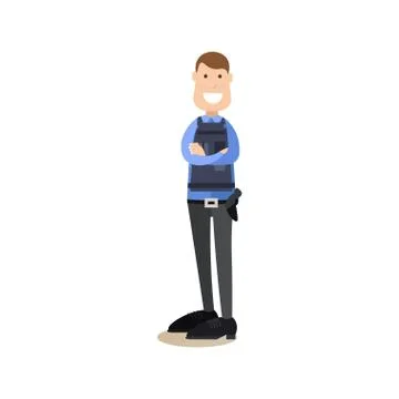 Hotel security guard vector illustration in flat style Stock Illustration