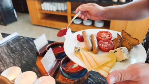 The hotel serves a breakfast buffet. Stock Footage 318163070