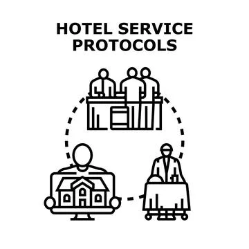 Hotel service protocols ensuring quality guest experience Illustrazione stock