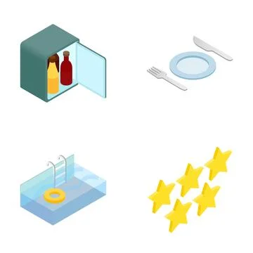 Hotel services amenities and five star rating icons 스톡 일러스트
