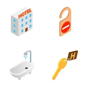 Hotel services and accommodation isometric icons set Stock Illustration