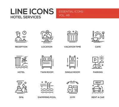 Hotel Services - flat design line icons set Illustrazione stock