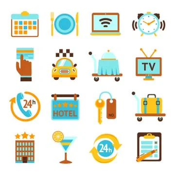 Hotel services flat icons set Illustration